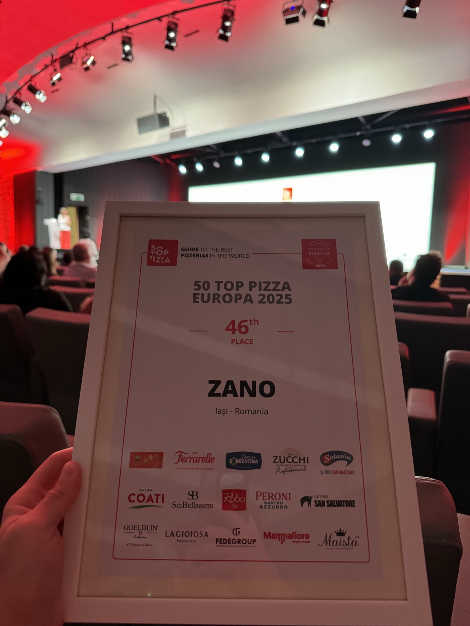 Certificat 50 Top Pizza Europa 2025 – Zano locul 46
